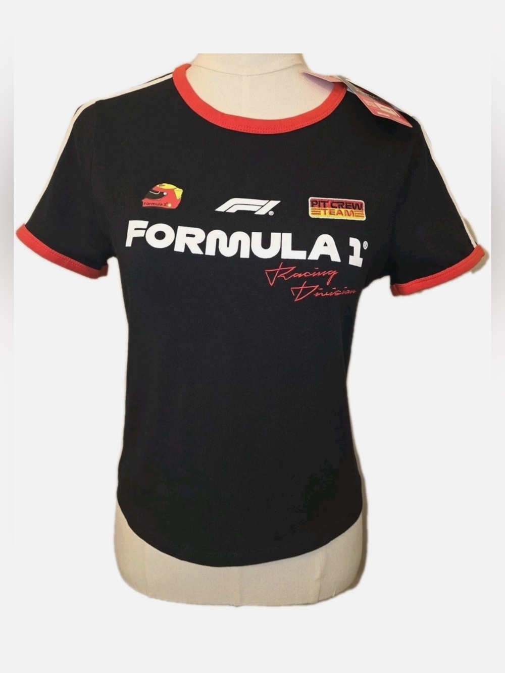 NWT Hybrid Apparel Black Kids Racing Tee with Red Trim